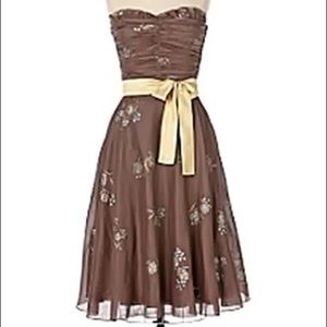 Anthropologie Peppermint Tea Dress Strapless A line brown and teal size 2.
